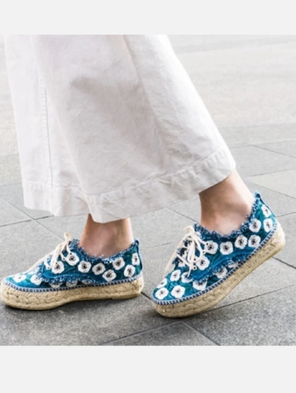 Leoffler Randall Alfie Blue Floral Embroidered Espadrille Sneakers_40